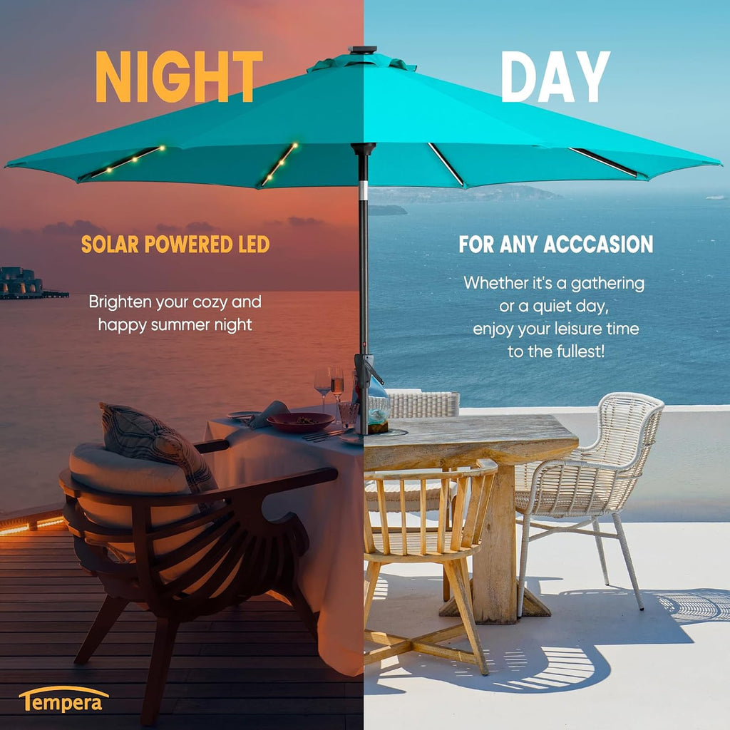 Solar Patio Umbrella 40 LED Lighted Outdoor Umbrella Table Market Umbrella with Push Button Tilt and Crank
