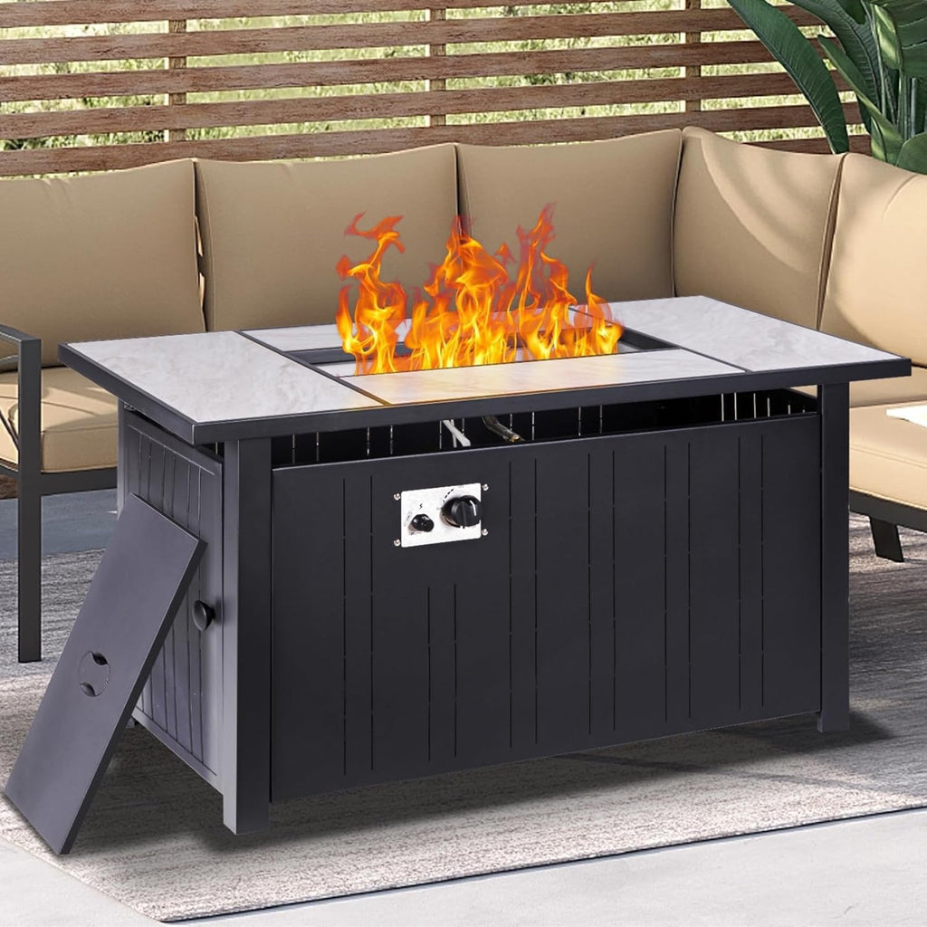 47" Propane Fire Pit Table with Real Ceramic Tabletop, 50000 BTU Gas Firepit Table with Lid & Lava Stones