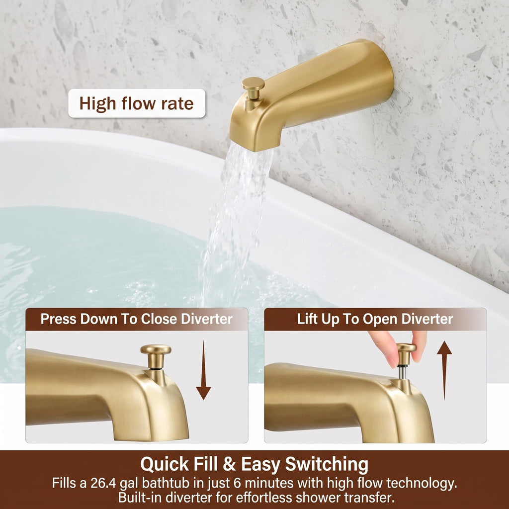 Brushed Gold Shower Tub Faucet Set, 6-Inch Gold Shower Head and Handle Set,Shower Tub Trim Kit,Gold Shower Faucet Set