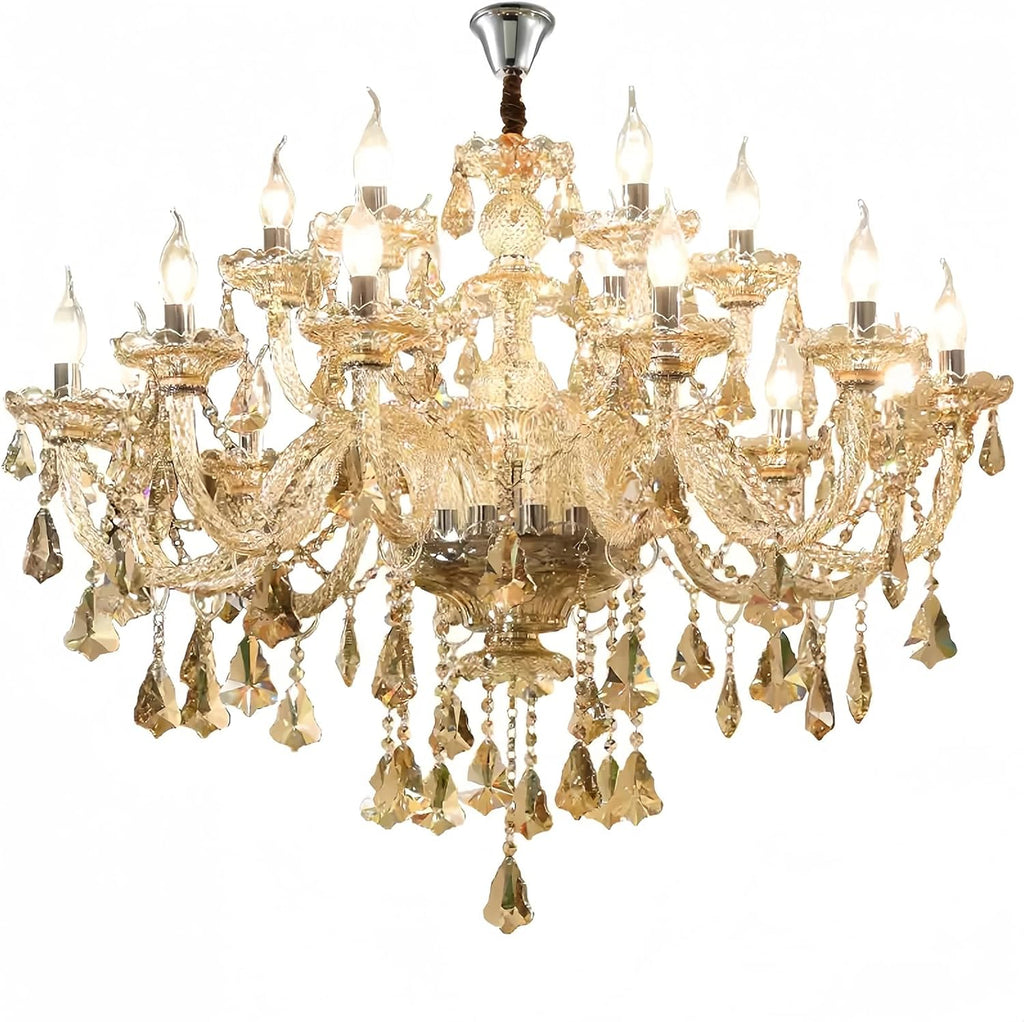 18 Lights Cognac K9 Crystal Chandelier, E12 Bulbs Crystal Ceiling Light Fixture, Luxury Crystal Lamp for Dining Room, Hotels, Living Room, Easy to Install (18-Light) A110-B0D7HTSGMN