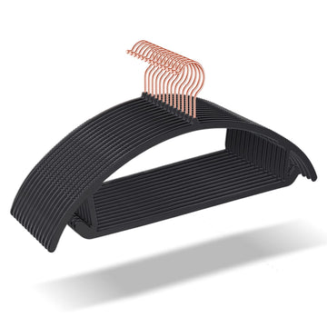 50 Pack No-Bump Plastic Clothes Hangers, Black, Non-Slip, Space-Saving