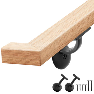 6002 Red Oak Handrail Kit 5 ft with Wall Returns and Wall Mount Brackets Indoor Wood Stairs Handrails Included Screws