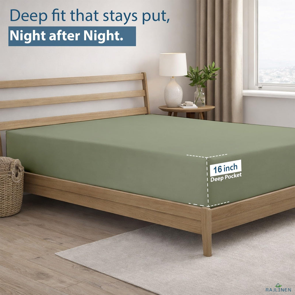 100% Cotton Short Queen Sheets Set, Cooling & Breathable Bed Sheets, 16 Inch Deep Pocket Fitted Sheet with All-Around