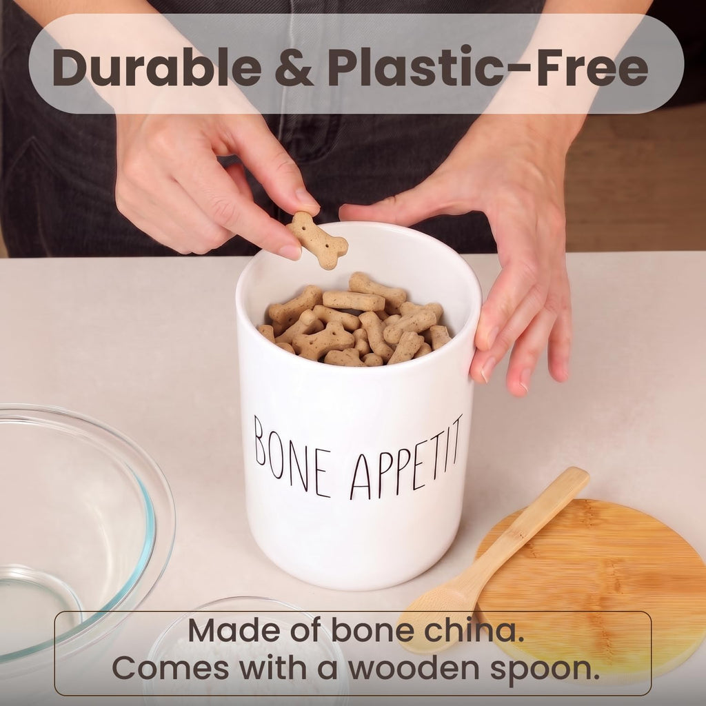 Appetite Dog Treats Ceramic Storage Jar Canister - Airtight Bamboo Lid w/Silicone Seal, Spoon - Modern Abstract Art