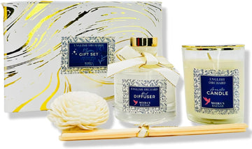 Elysian Essence Aromatherapy Gift Set - Luxury Candle and Flower Reed Diffuser - Perfect Scented Gift for Women - Set of 2