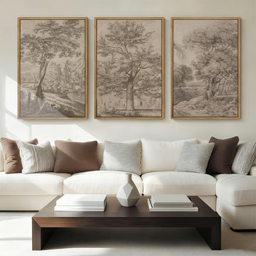 Extra Large Wall Art Framed Vintage Tree Sketch Antique Botanical Forest Prints Rustic Farmhouse Nature Decor Bedroom
