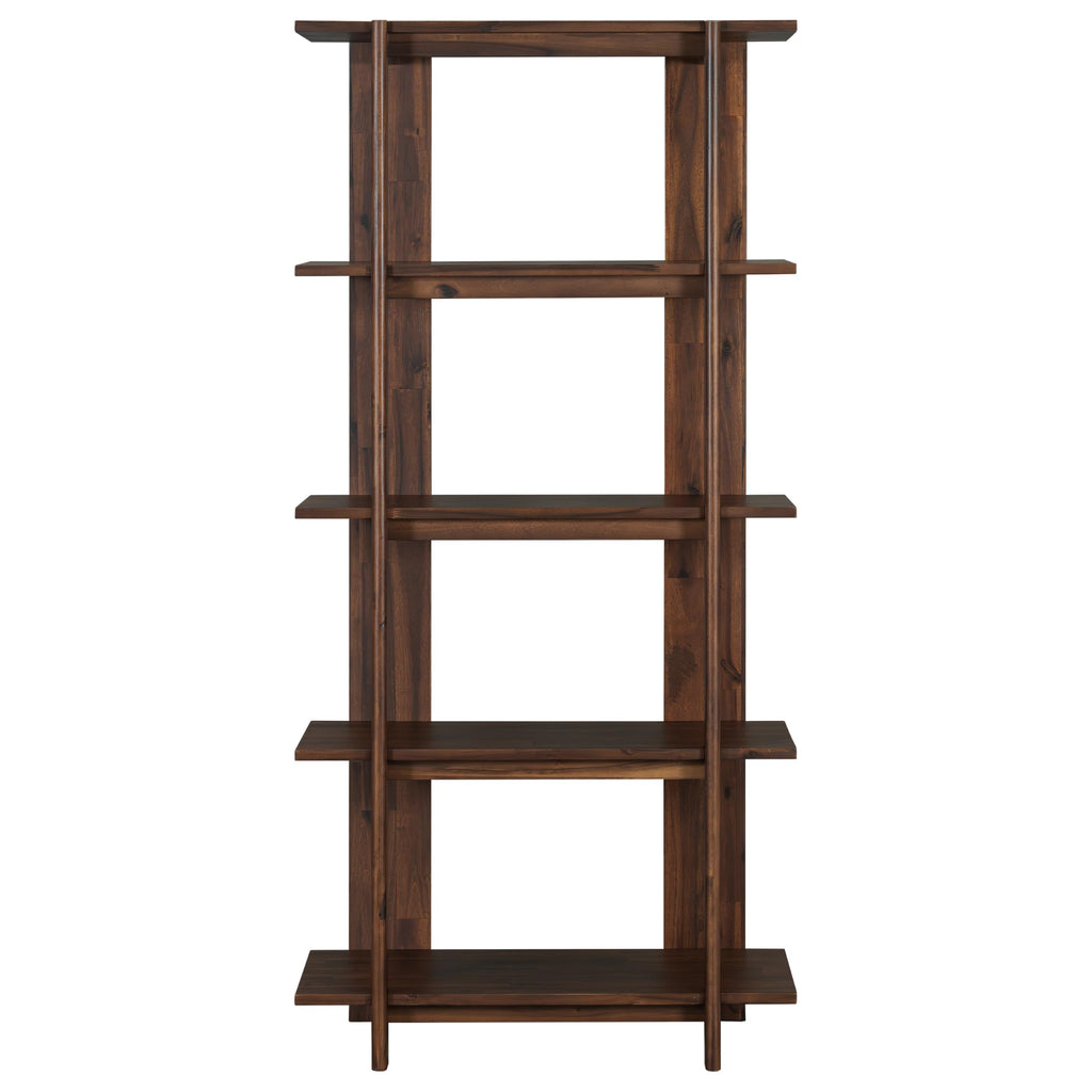 4 Shelf Narrow Walnut Bookcase H-70 L-33 Acacia Wood Open Bookshelf