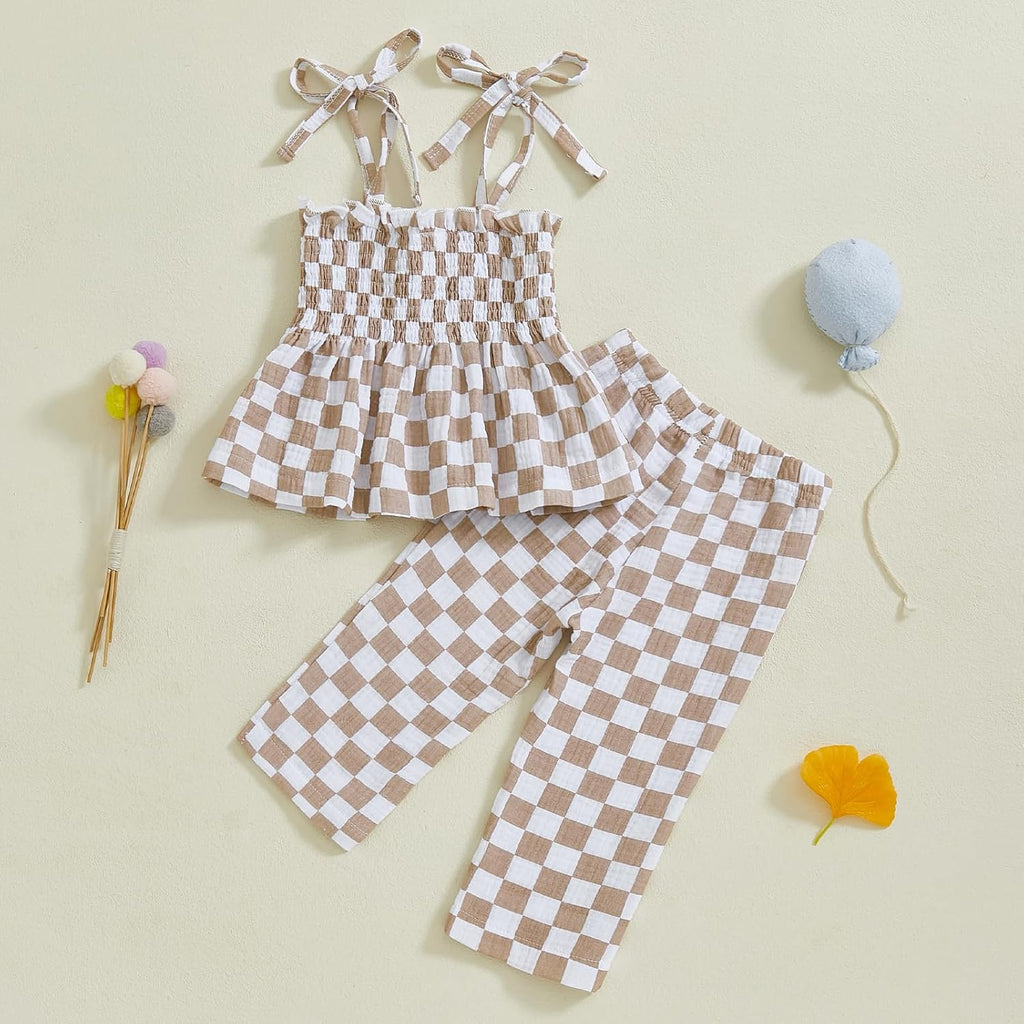 Toddler Baby Girl Clothes Tie-Up Strap Ruffle Camisole Tops Linen Pants Set Little Girls Summer Outfits