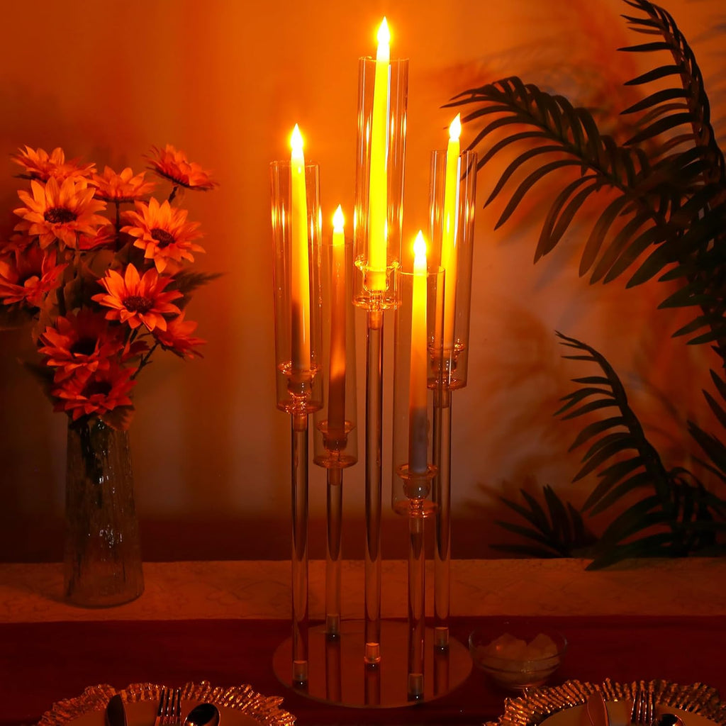 4 Pcs Acrylic Candelabra Centerpieces Candle Holder Crystal 5 Arm Candlesticks Holder with Acrylic Shade Pillar Taper