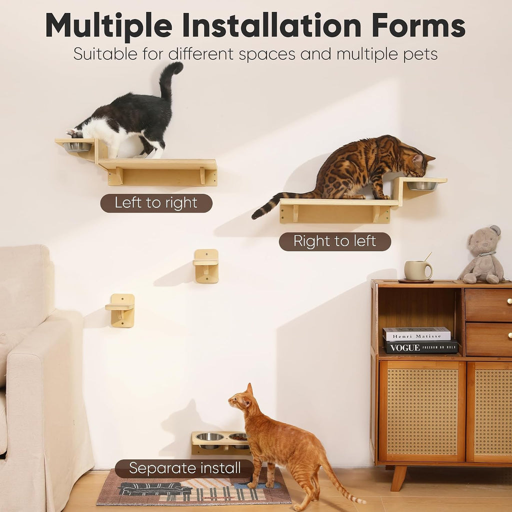 Cat Wall Shelves, Food Station with 2 Steps