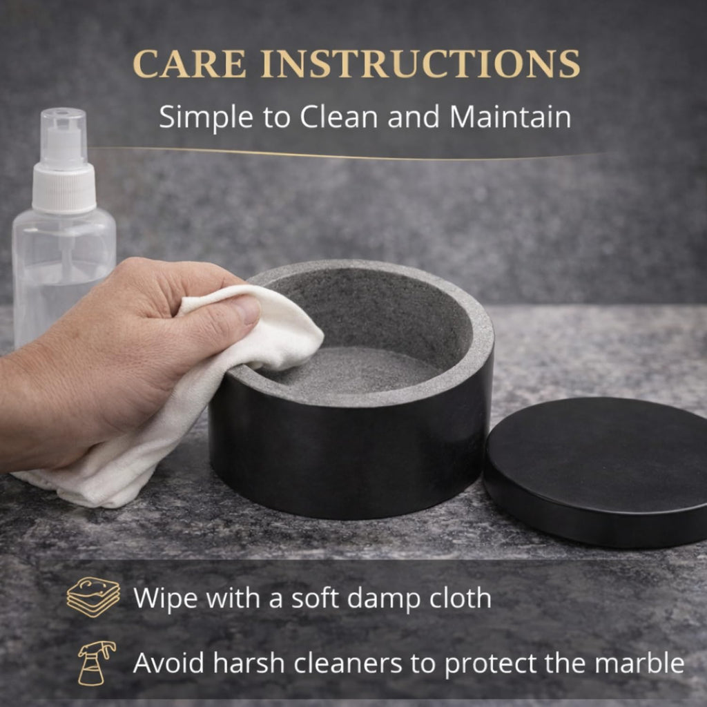 Marble Black Salt Box With Lid, Round, 3.5 x 3.5 x 2 Inch