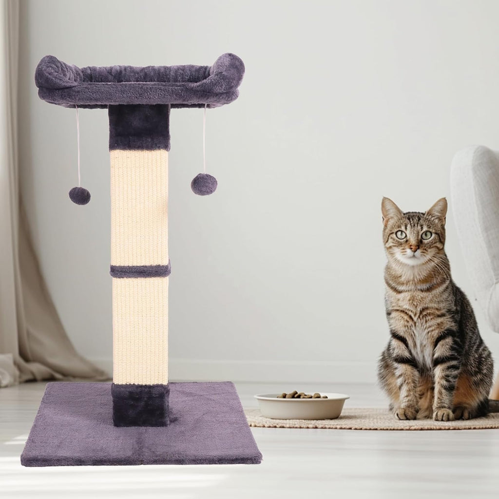 Cat Scratching Post for Indoor Cats, Sisal Cat Scratcher with Large Plush Perch, Vertical Posts with Elevated Bed