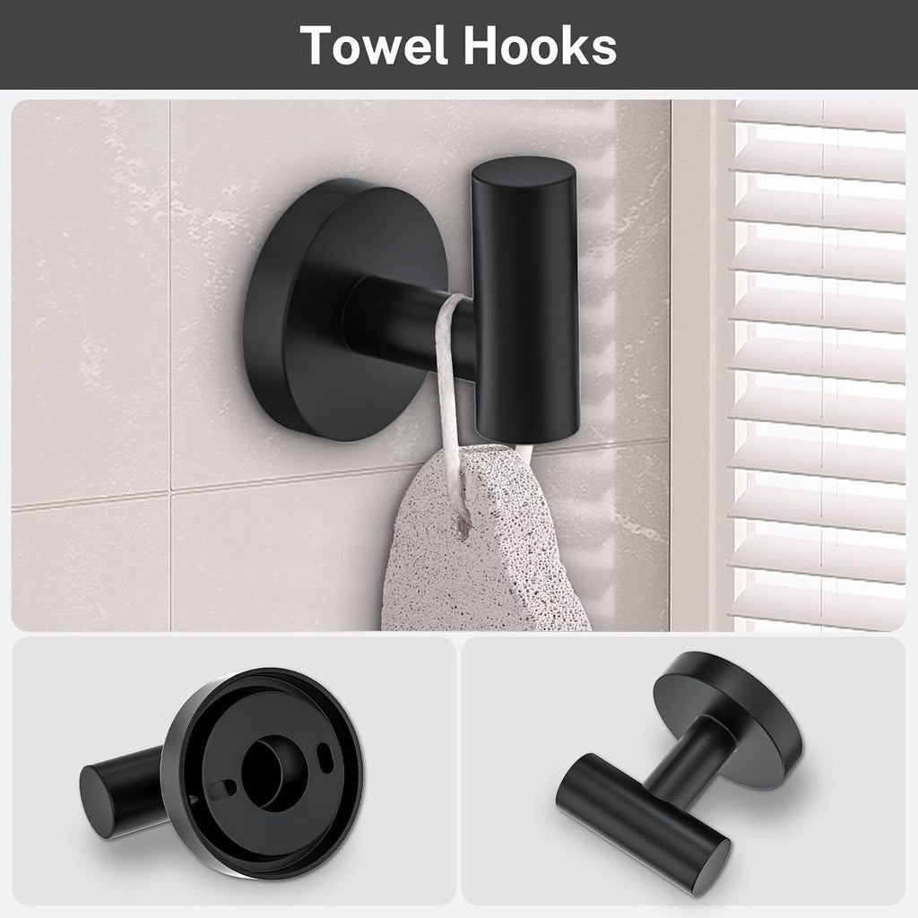 Matte Black Towel Bar Set 5 Pieces Bathroom Hardware Accessories Set Round Towel Holder Set Upgraded Toilet Paper