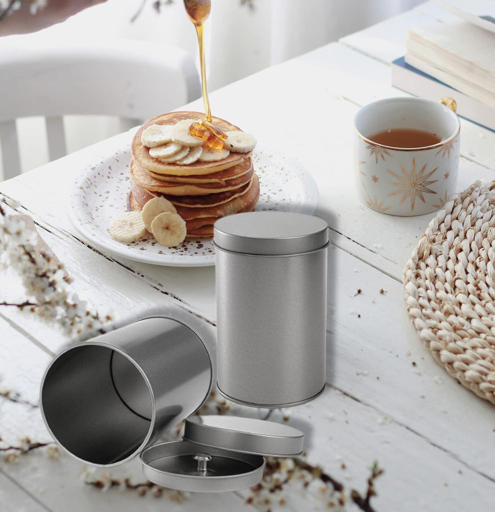6 Pack Tea Tin Canister with Airtight Double Lids, 12 Fluid Oz Tin Can Box and Small Round Kitchen Canisters for
