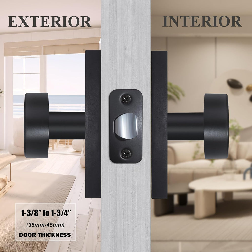 Matte Black Interior Door Knob, Modern Passage Rectangle Door Handles for Hall and Closet