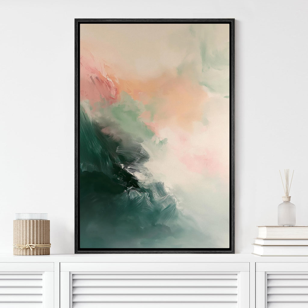 Framed Canvas Print Wall Art Orange Pink Paint Stroke Landscape Abstract Shapes Illustrations Minimalism Decorative