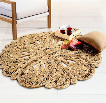 Jute Area Rug 4FT Round Natural Handwoven Rustic Boho Farmhouse Rug 10