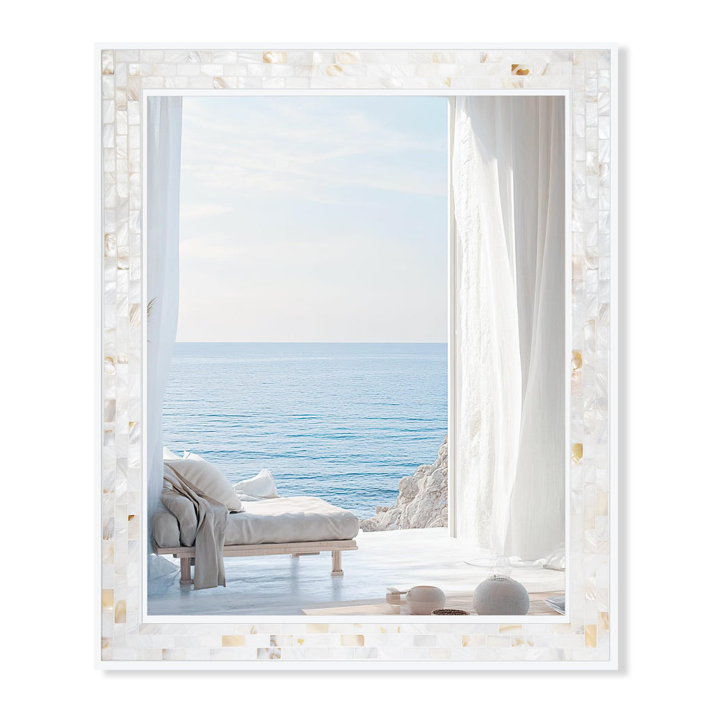White Bathroom Mirror 30x40 Inch, Natural Shell Framed Wall Mirrors