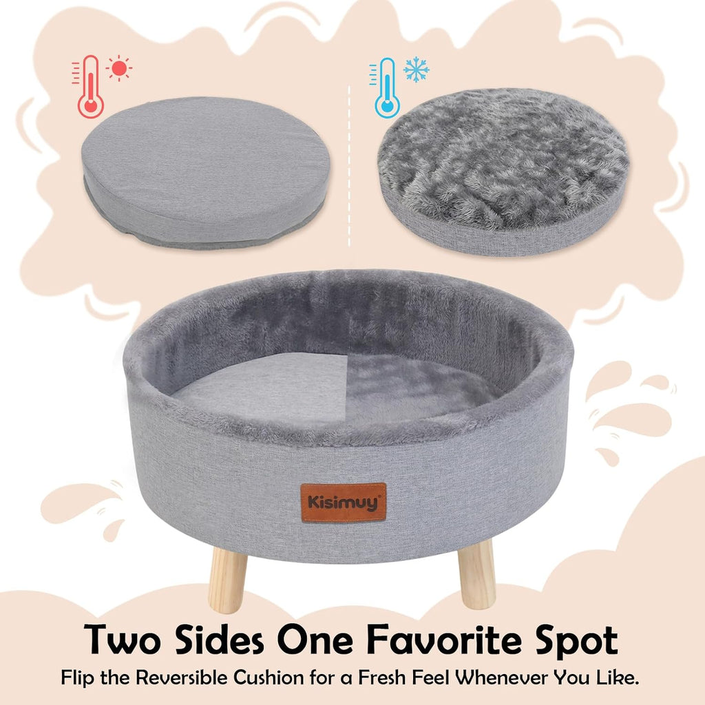 Raised Cat Bed Wooden for Indoor Cats, Cute Cat Couch with Cushion
