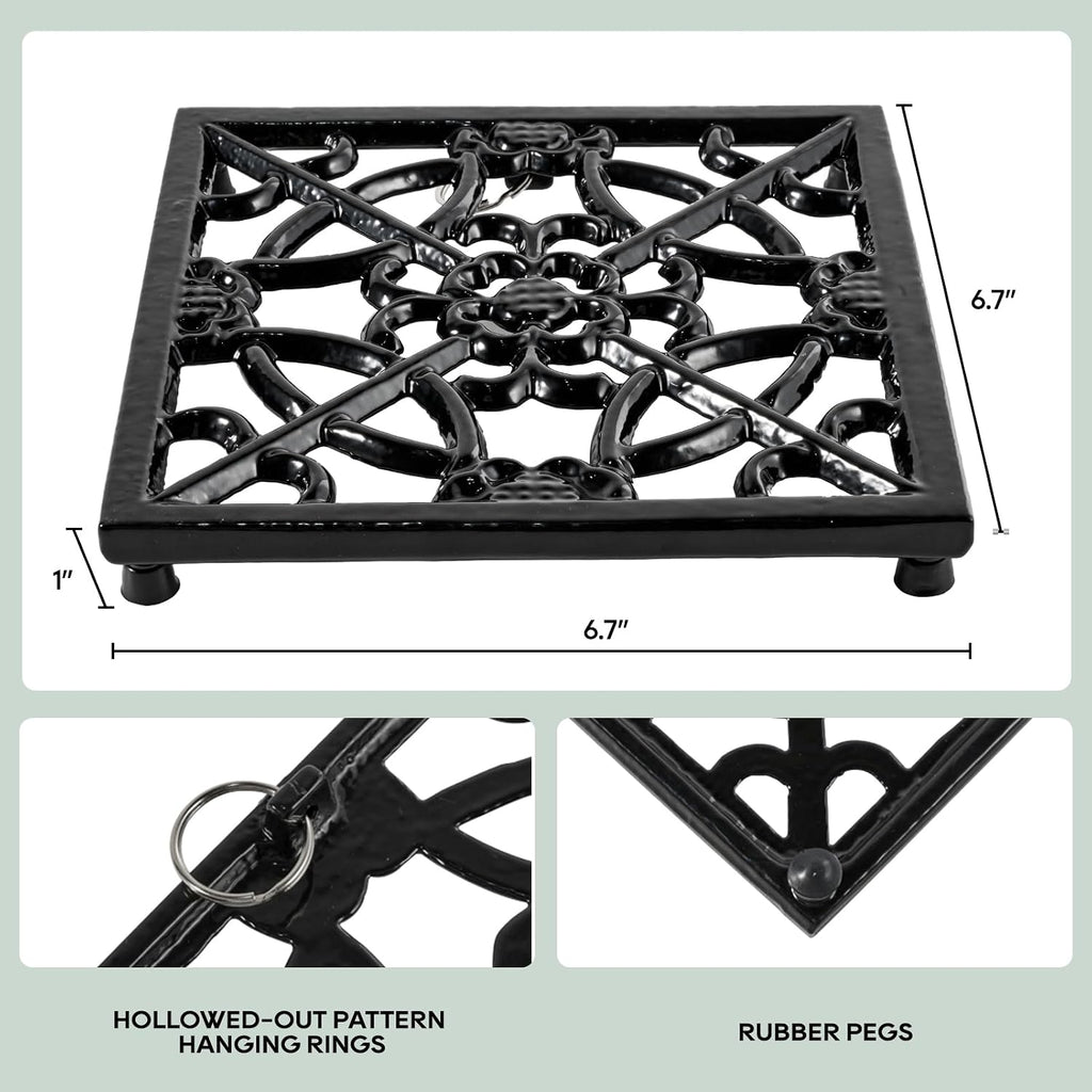 Cast Iron Trivet, Kitchen Pot Heat Resistant Mat Black