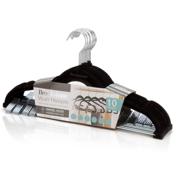 10 Pack Non-Slip Velvet Hangers with Clips, 360° Swivel Hook, Lightweight & Slim, Strong & Durable, Space Saving
