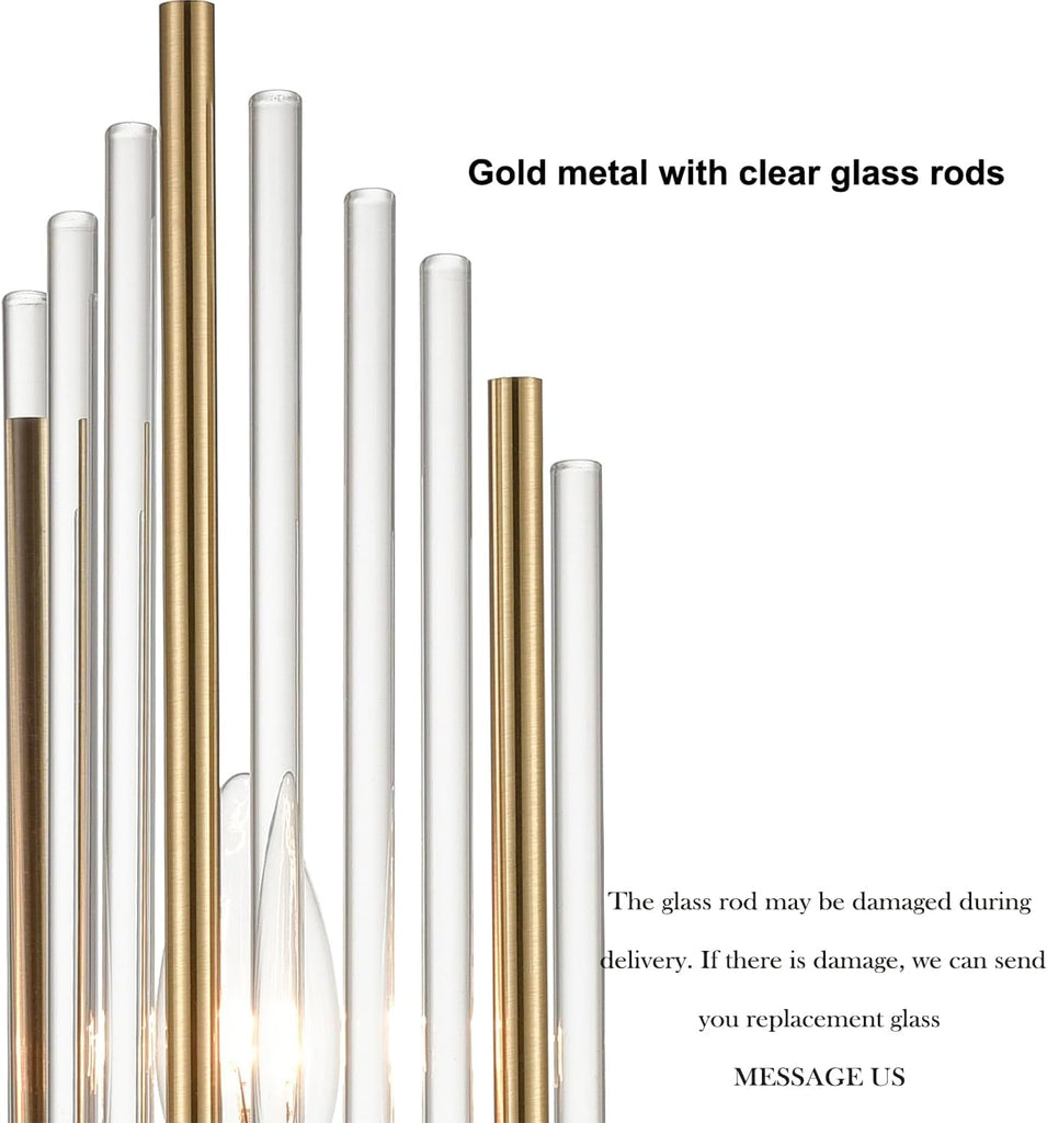 2-Light Modern Brushed Titanium Gold Wall Sconce with Clear Glass Crystal Luxury Wall Light Fixtures for Bedroom