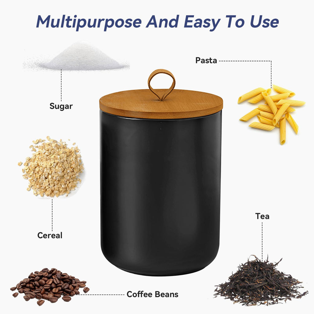 Ceramic Storage Jars, Modern Airtight Canisters with Wooden Lid (Z-three-piece suit in black)