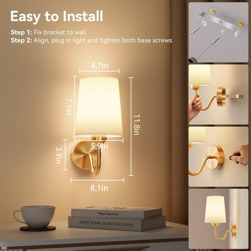 Battery Operated Wall Sconces Set of 2, Wireless Rechargeable Dimmable Wall Light with RGB Bulb and Remote for
