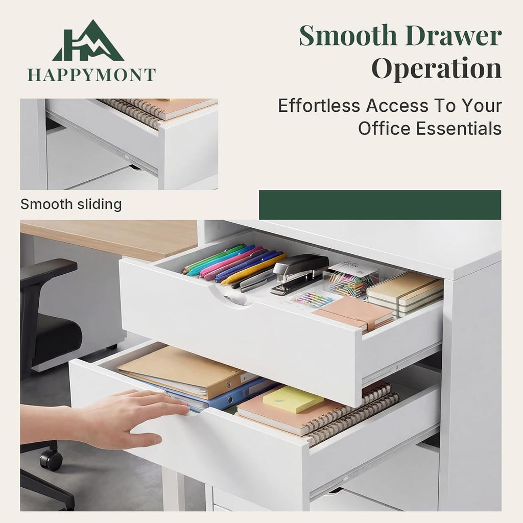 5 Drawer Mobile File Cabinet, Printer Stand with Wheels | Wood Under Desk Storage Cabinet, Rolling Printer Cart