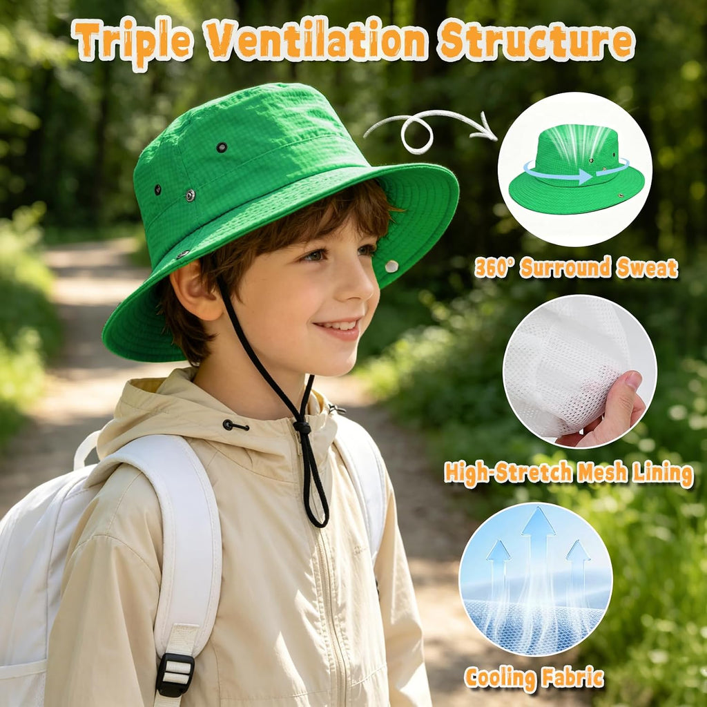 Outdoor Kids Sun Hat UPF 50+ Sun Protection Foldable Bucket Hat Breathable Summer Beach Fishing Safari Hat for Boys