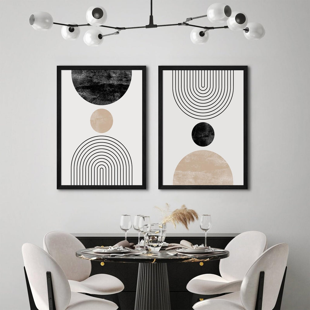 Mid Century Modern Wall Art Prints Set of 2 Neutral Abstract Geometric Wall Art Boho Canvas Prints Mid Century Eoind