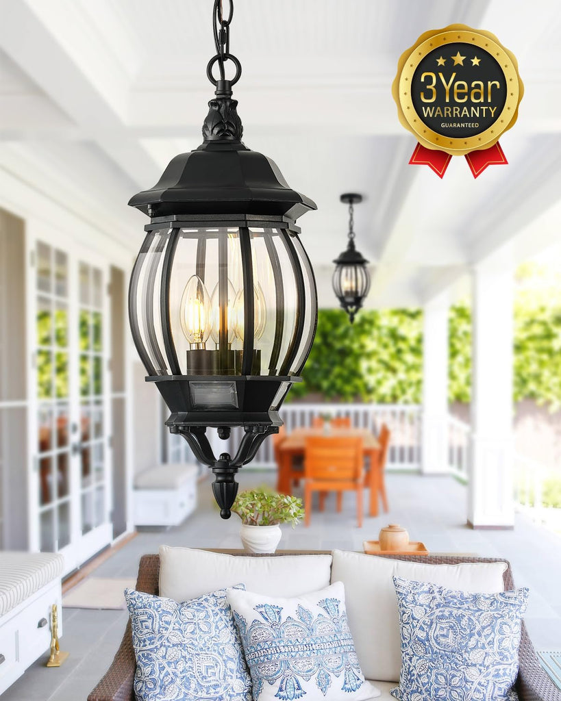 3-Light Large Pendant Light Fixtures, Modern Exterior Hanging Lantern Light