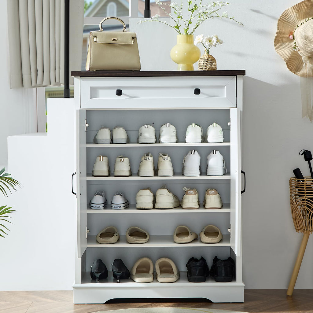 Shoe Cabinet with Drawer, Shoe Storage Cabinet with Doors, White