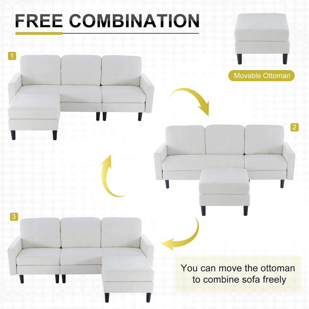 Convertible Sectional Sofa, Modern Linen Fabric L-Shaped Couch with Reversible Chaise for Living