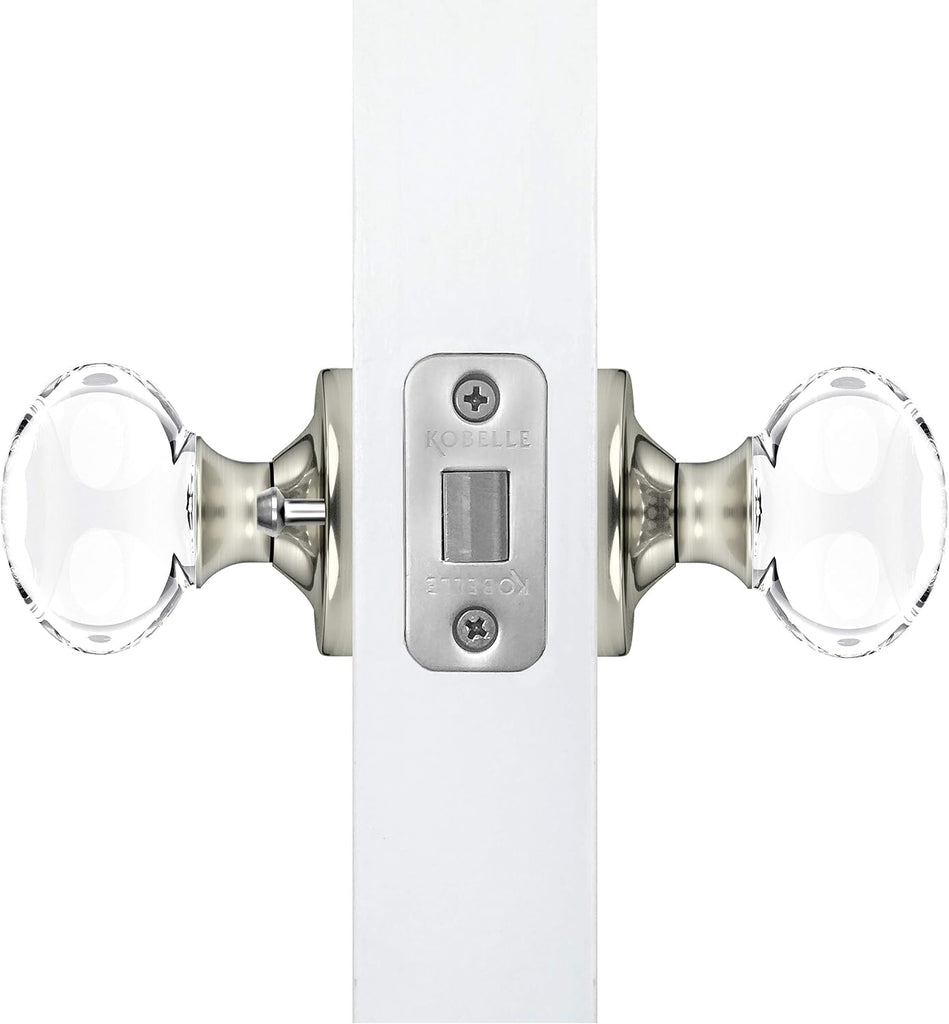 Privacy Oval Egg Crystal Door Knobs Satin Nickel Round Rosette