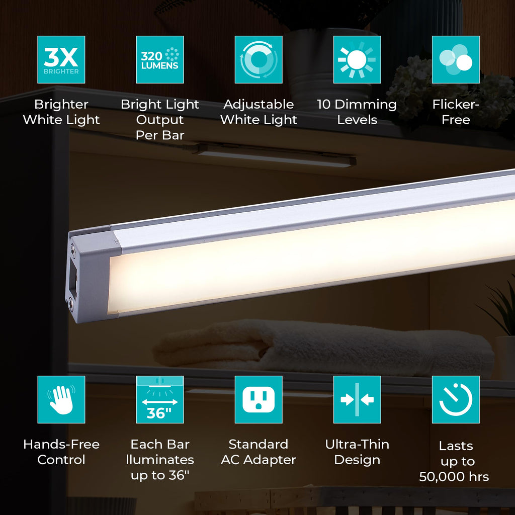 Works with Alexa Smart Under Cabinet Lighting Kit, Adjustable LEDs, (6) 9" Bars, White
