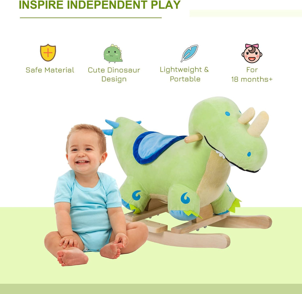 Kids Plush Ride-On Rocking Horse Toy Dinosaur Ride on Rocker Green