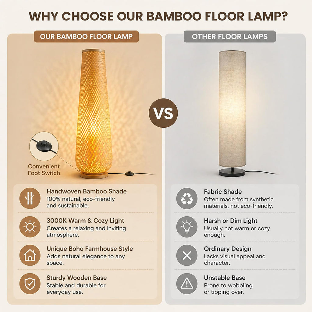 Boho Style Bamboo Woven Floor Lamp,36 in,Cozy Decor