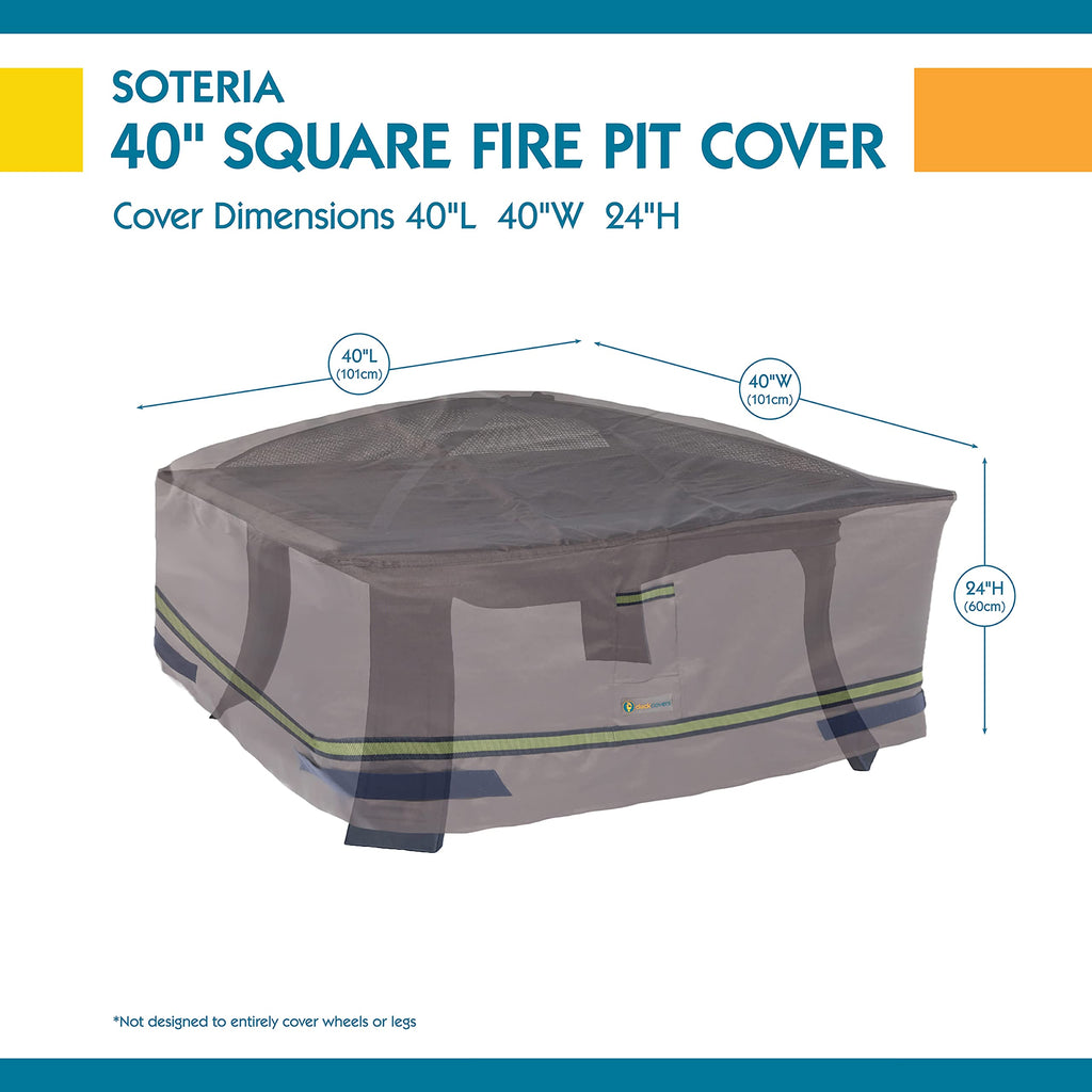 Soteria Water-Resistant 40 Inch Square Fire Pit Cover, Outdoor Firepit Cover