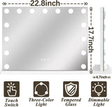 Hollywood Vanity Mirror with Lights 23x18,Large Lighted Mirror Makeup Mirror with 15 Dimmable LED Bulbs, 3-Color