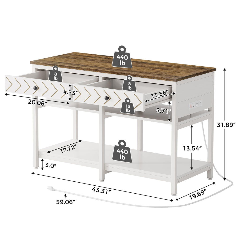 40-50 Gallon Fish Tank Stand with Power Outlets, White/Brown