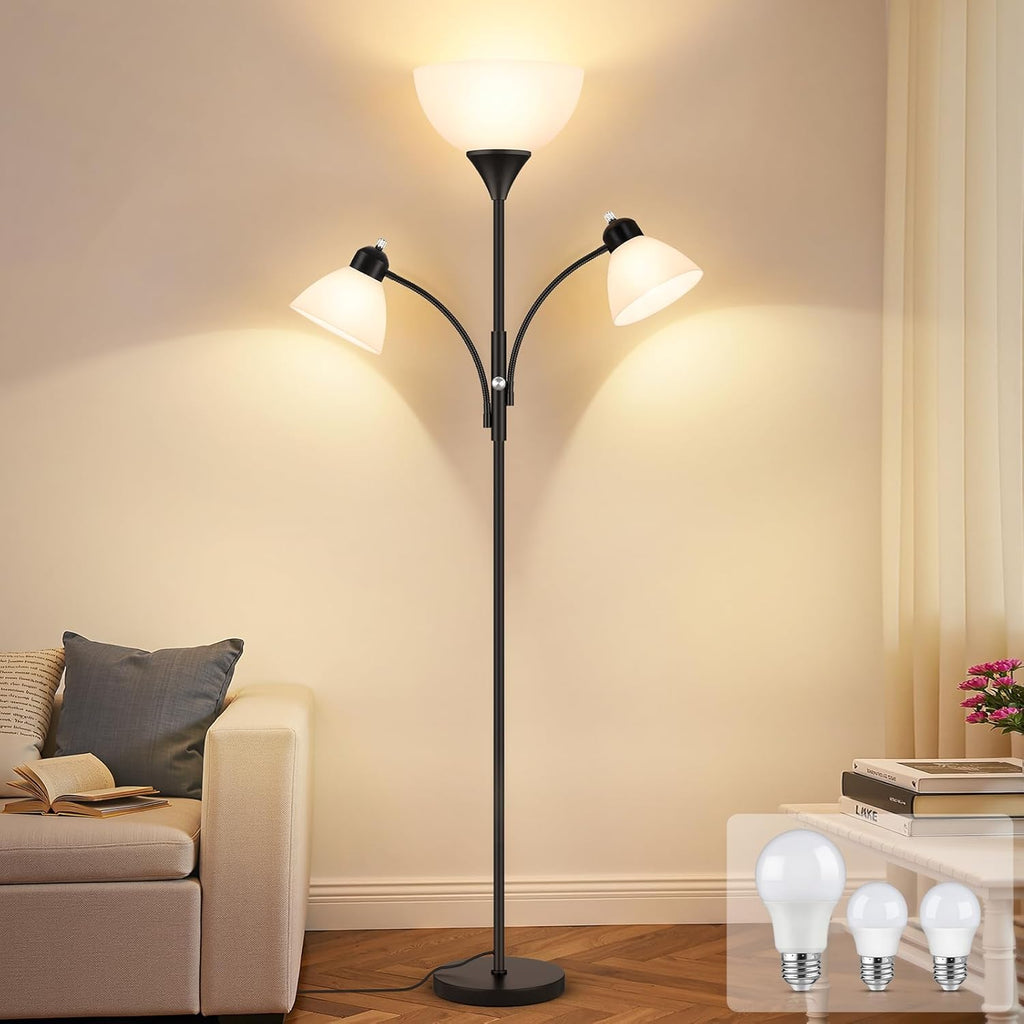 Torchiere Floor Lamps,72" Dimmable Lamp with 2 Adjustable Reading Lights, Black Tall Standing Room L