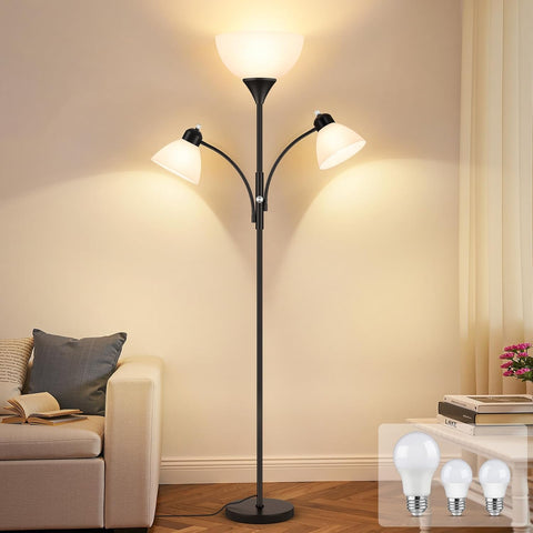 Torchiere Floor Lamps,72" Dimmable Lamp with 2 Adjustable Reading Lights, Black Tall Standing Room L