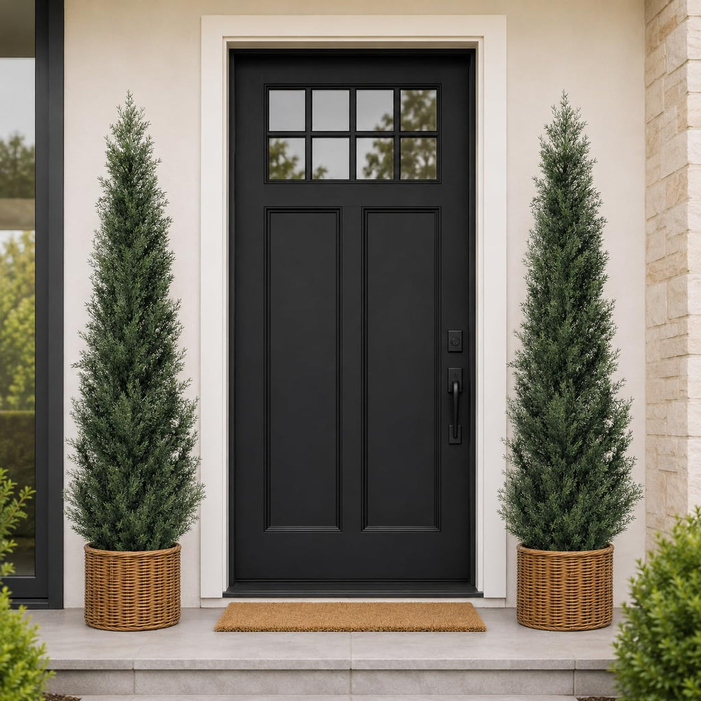 6 Feet Pre-Potted Evergreen Outdoor Artificial Cedar Tree for Front Porch Decor, Outdoor Entryway Decor Fake Tree
