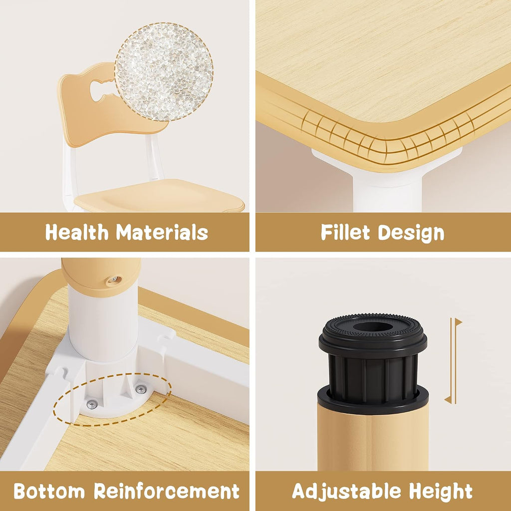 Height Adjustable Toddler Table and 4 Chairs Set, Beige