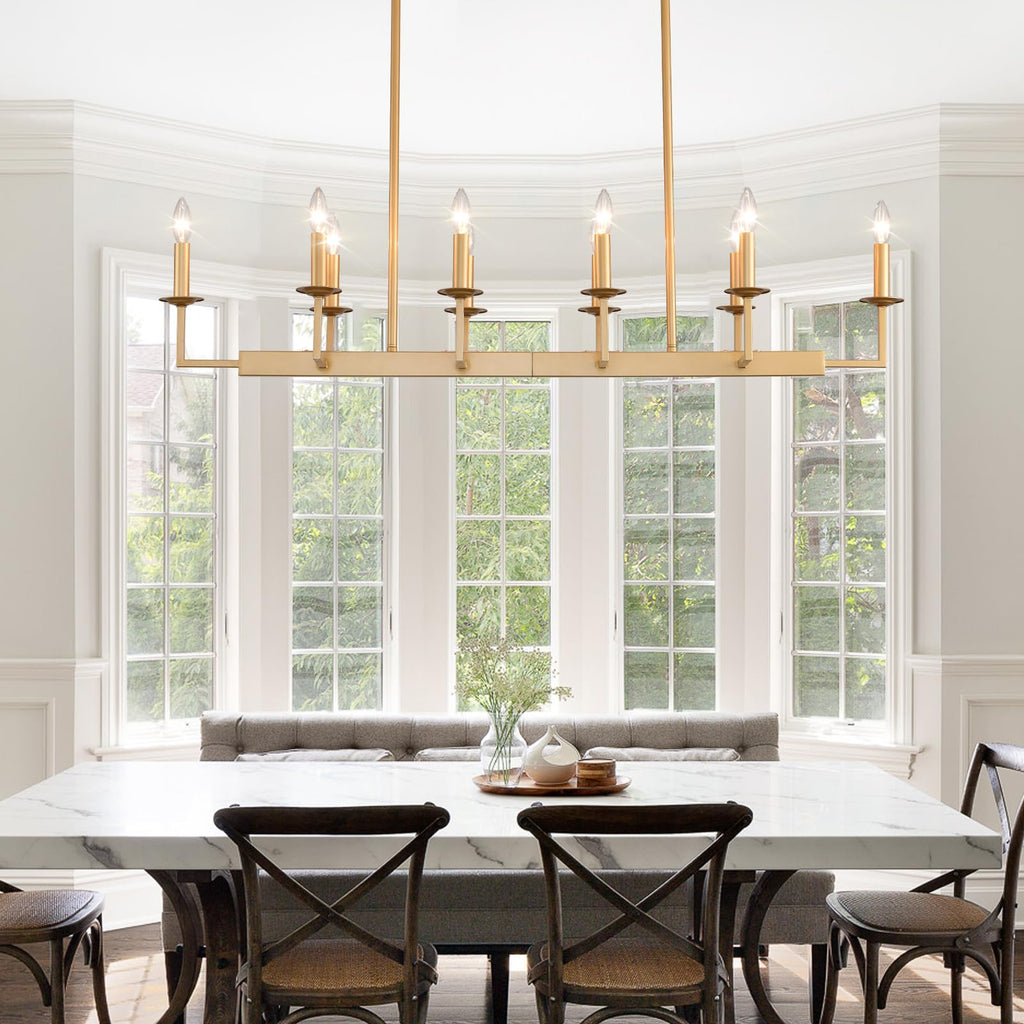 Rustic Gold Linear Chandelier,Extra Long Candle Chandelier,Gold Light Fixture Living Room Kitchen Island