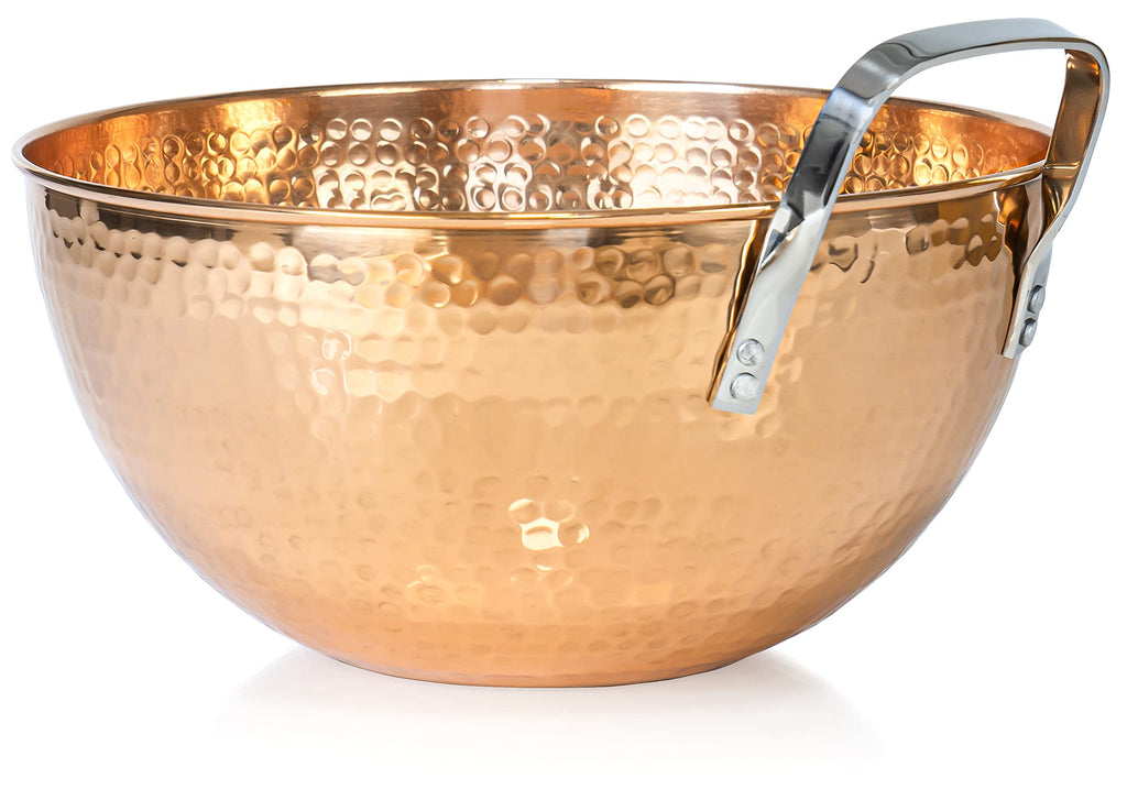 5 Quarts Large 11" Round Hammered Pure Copper Mixing Bowl with Handle