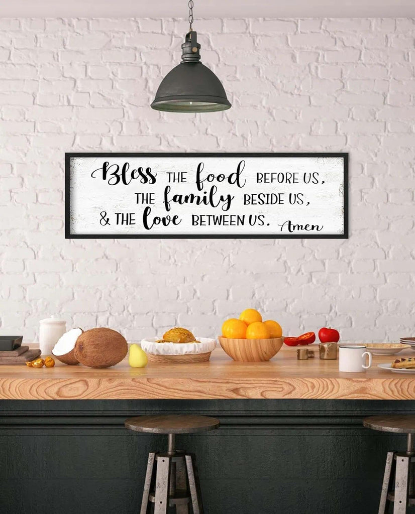 Bless the Food Before Us Wall Decor: Christian Bible Verse Wall Art Farmhouse Kitchen Dining Room Framed laque with