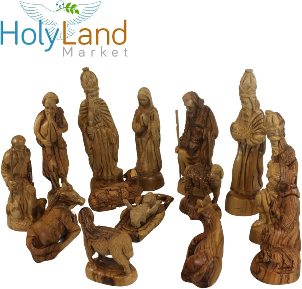 Land Market Olive Wood Crown Nativity Set - Extra Large