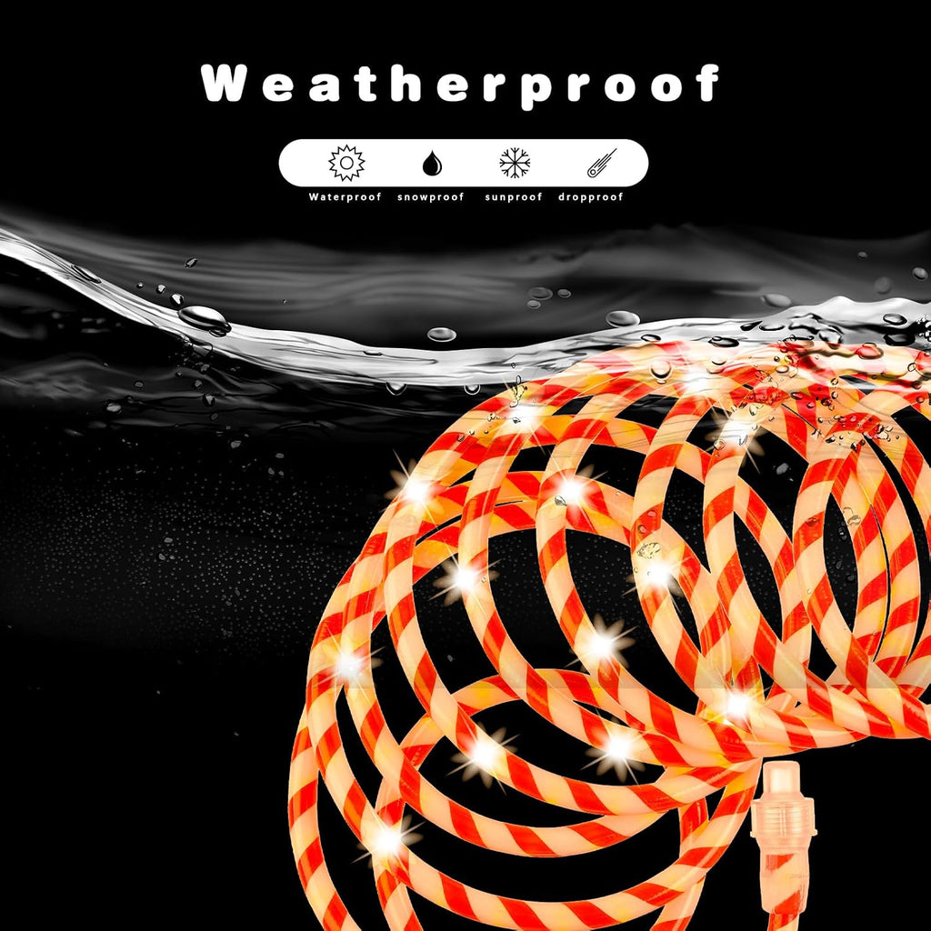 Christmas Candy Cane Rope Lights - 18FT LED Fairy Lights IP65 Waterproof Connectable Tube Lights for Outdoor Patio